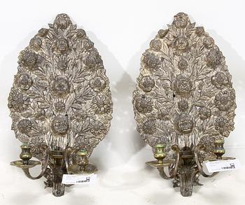 LJUSPLÅTAR ett par, mässing, barockstil 1800-tal.