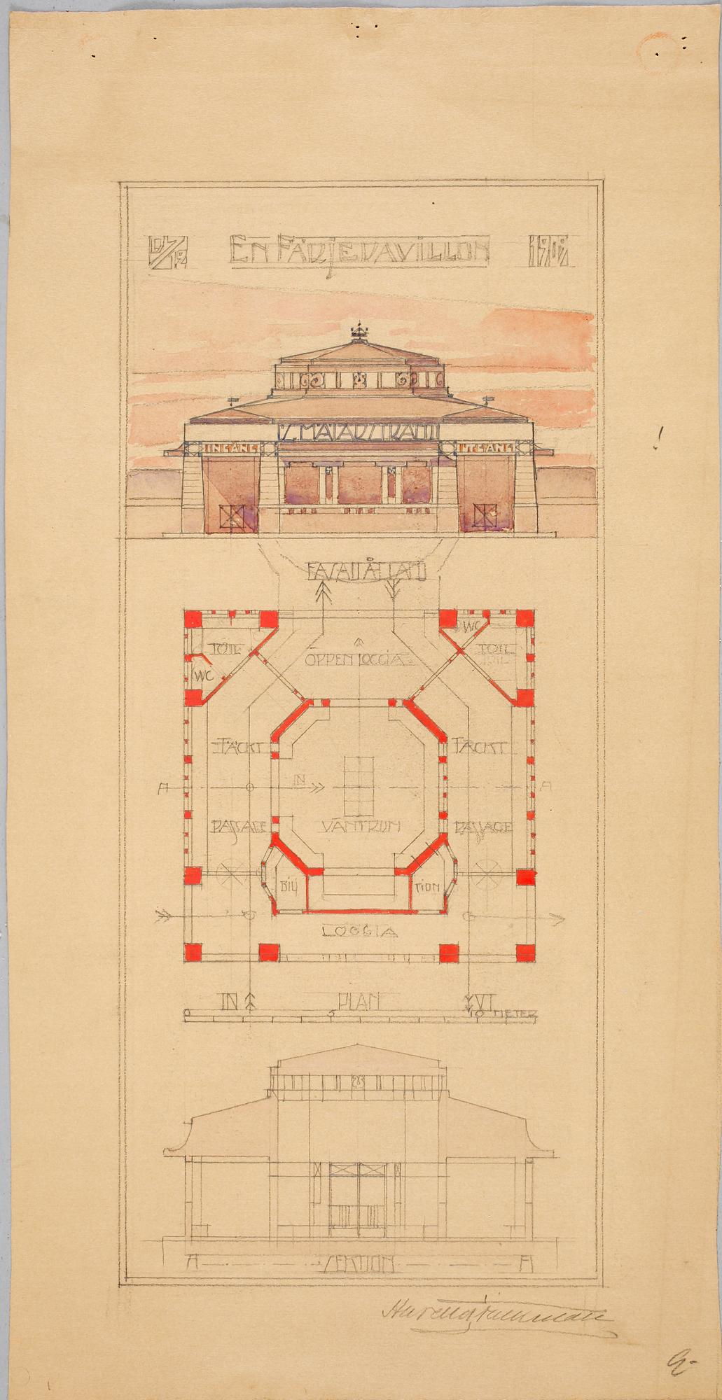 HARALD FALKMAN, ARKITEKTURRITNINGAR, ca 20 st samt, AKADEMITECKNINGAR, 4 ST, sign, dat tidigt 1900-tal.