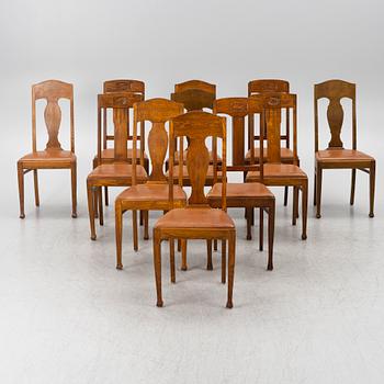 Stolar, 11 st, olika modeller, Jugend, omkring år 1900.