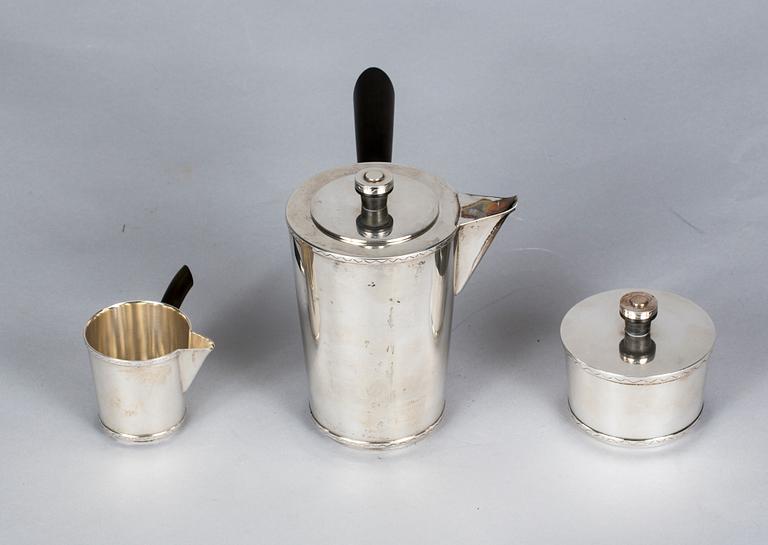 KAFFESERVIS, 3 delar, silver Stämplade Grun & Co Ab Hugo, Stockholm, 1947.