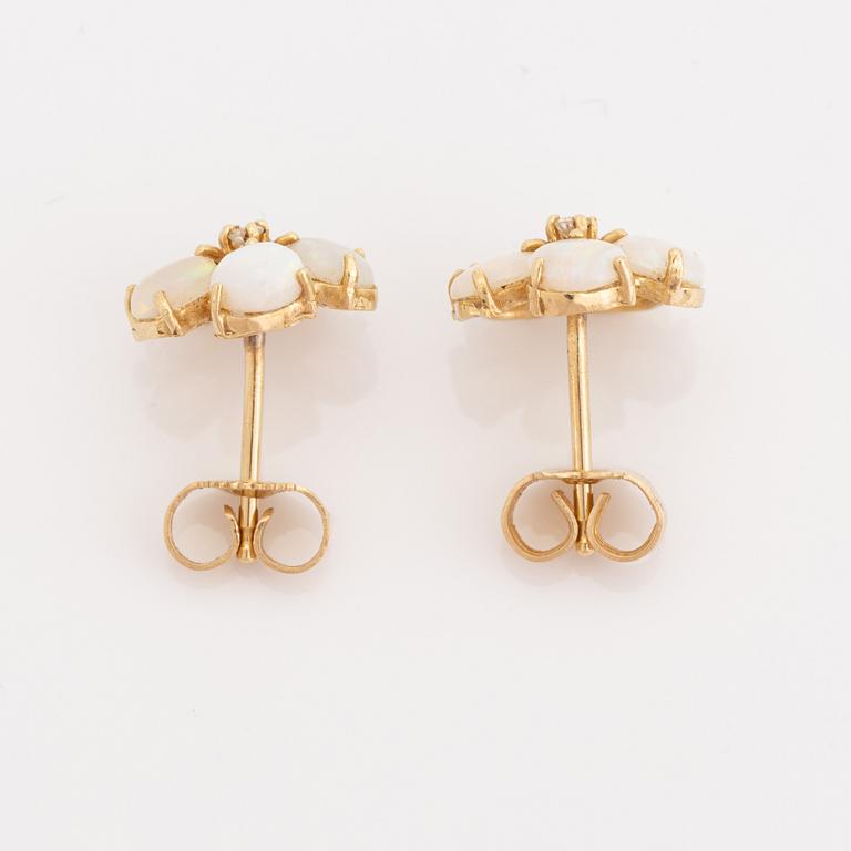 Opal and brilliant cut diamond earrings.