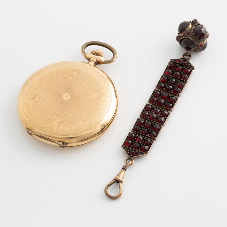 Pocket watches, 2 pcs, 14K/18K gold with Chatelaine.