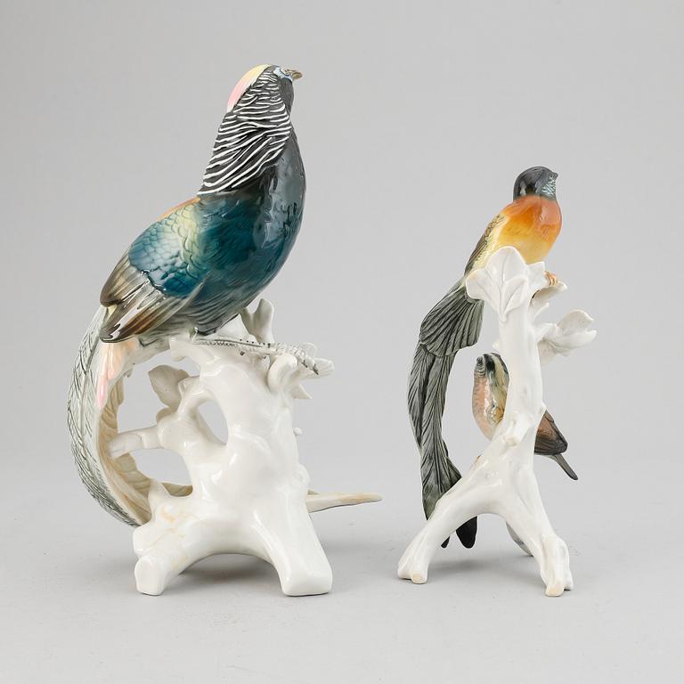 Two bird figurines, porcelain, Germany.