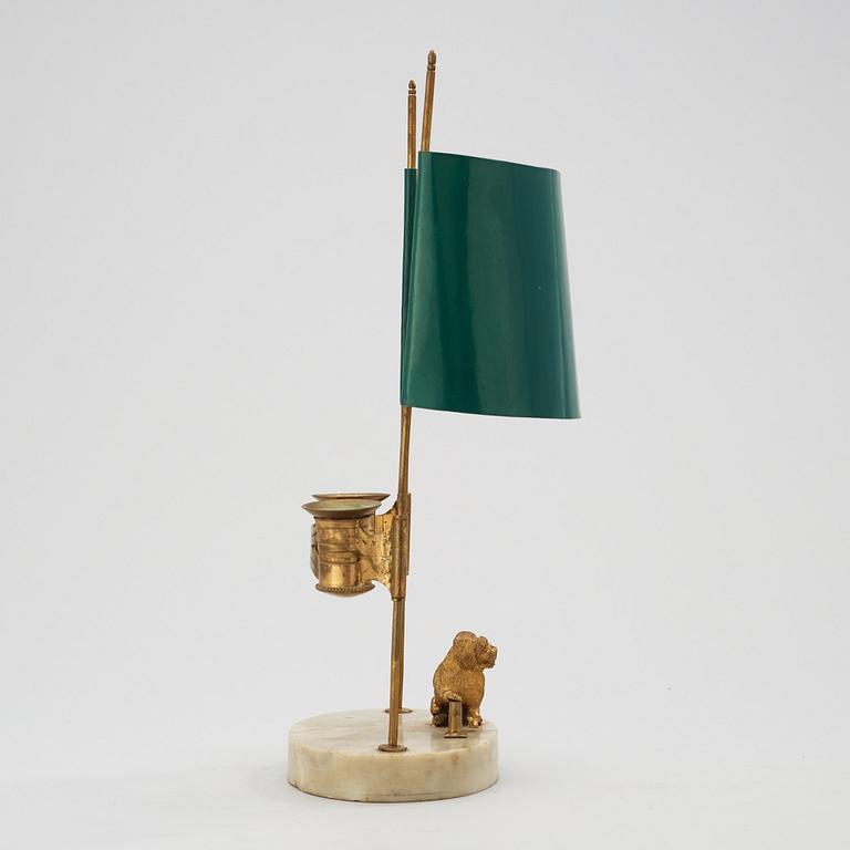 A late Gustavian early 19th century two-light table lamp.