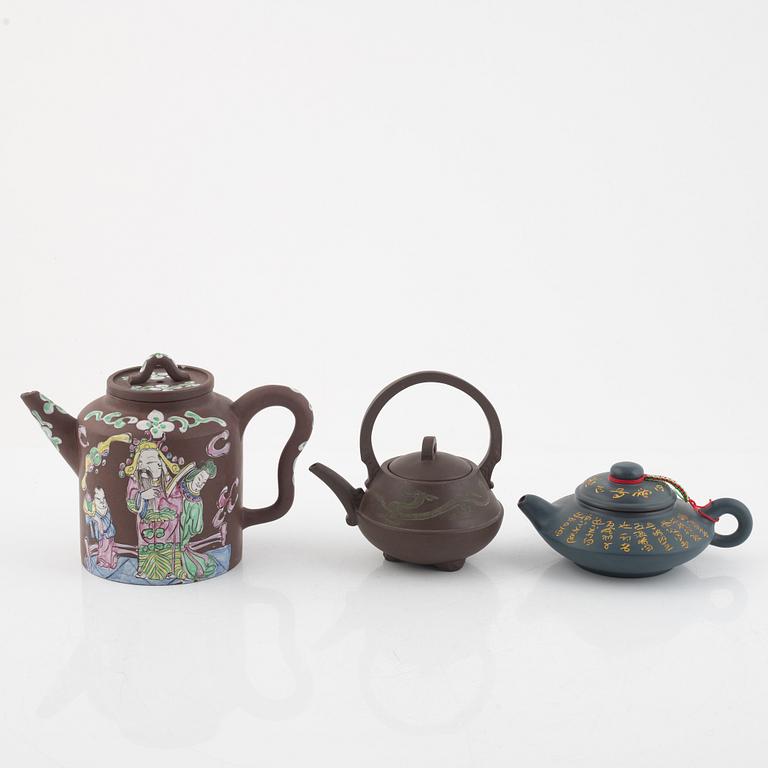 Three Chinese yixing ware teapots, 20th century.