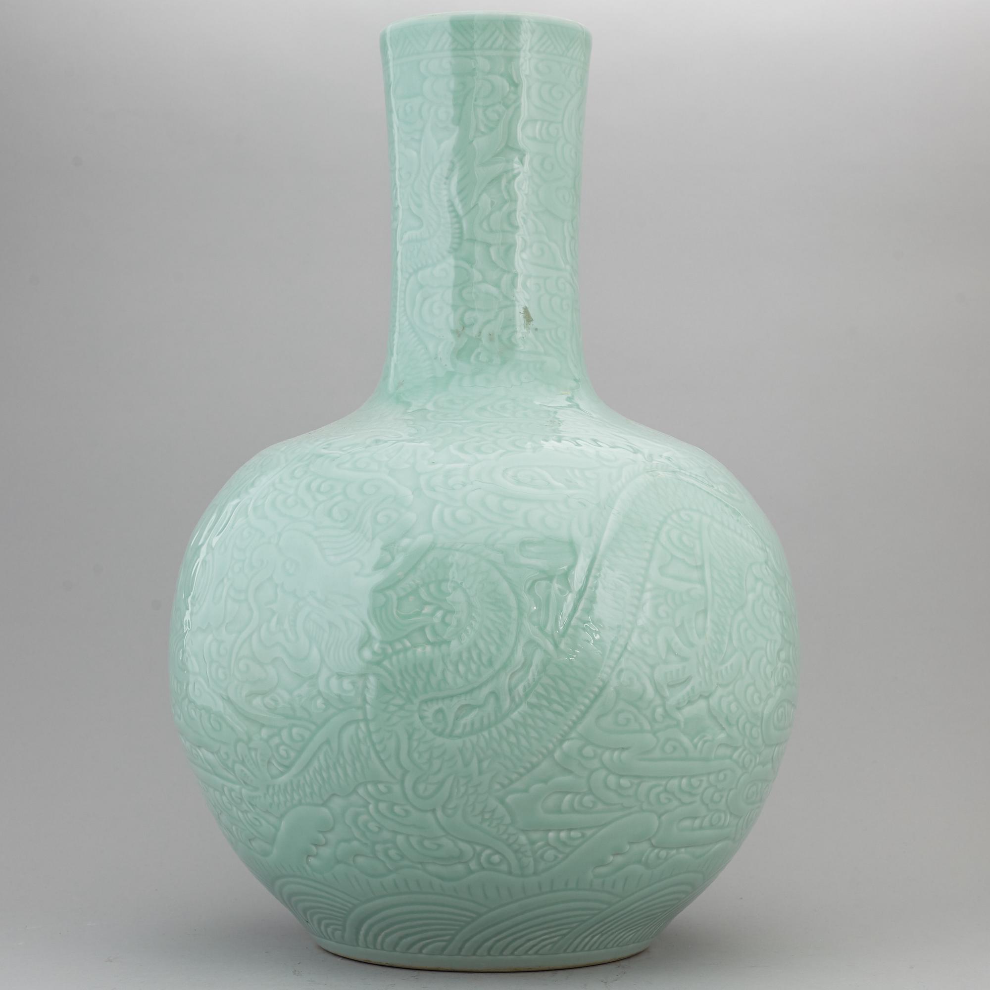 A large Chinese celadon glazed vase, second half of the 20th century.