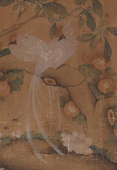 A painting with birds and butterflies in a flowering garden, Qing dynasty (1644-1912).