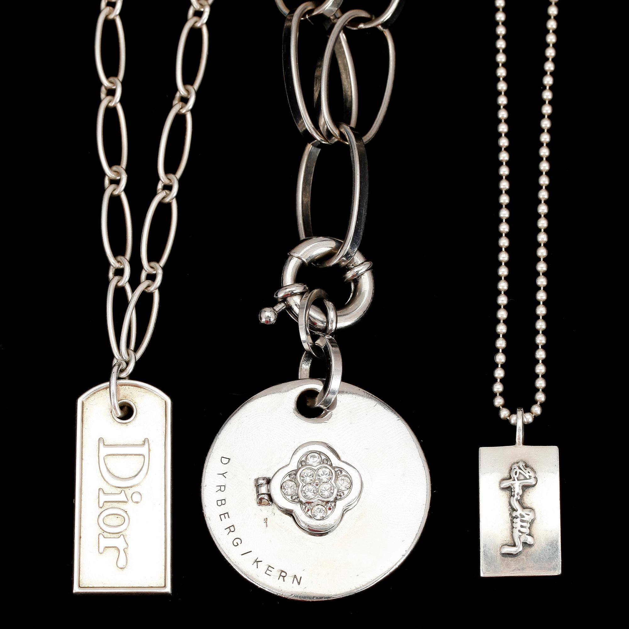 DESIGNERHALSBAND, 3 st, varav 2 st i silver, (tot 38 gram). Bl a Design Efva Attling.