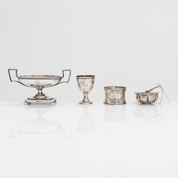 Four Finnish silver tableware objects, maker's marks of Viktor Aarne, O.R. Mellin, and others, 1861-1930.
