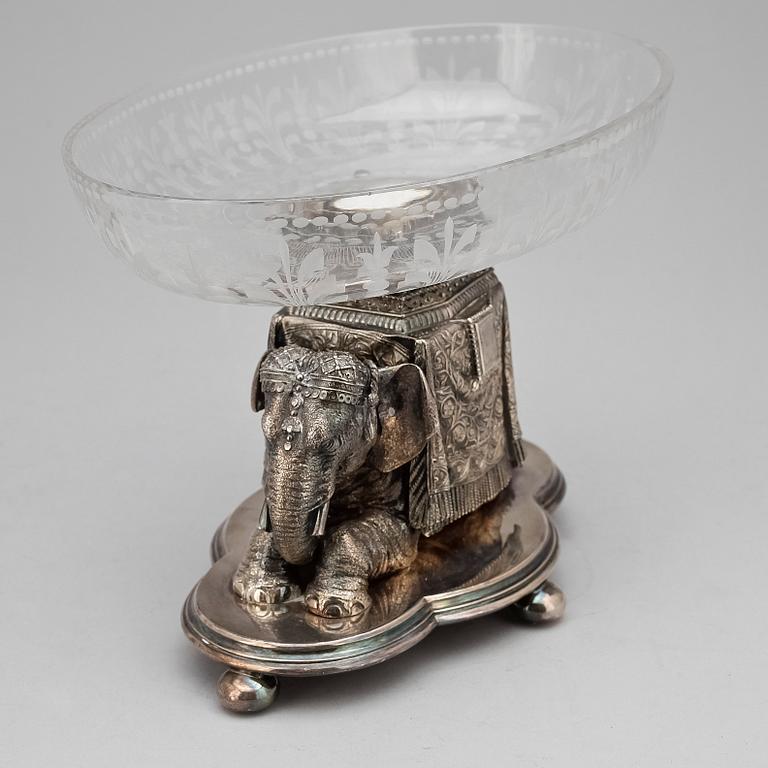 SKÅL, nysilver och glas, trol England, 1800-talets slut.