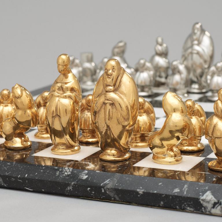 A Marie-Louise Idestam-Blomberg pewter and gilt-pewter chess set, Svenskt Tenn.