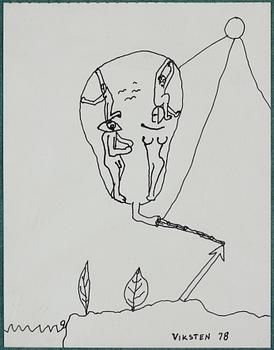 Hans Viksten, 4 framed indian ink drawings, signed and dated -70, -72, -74, -78.