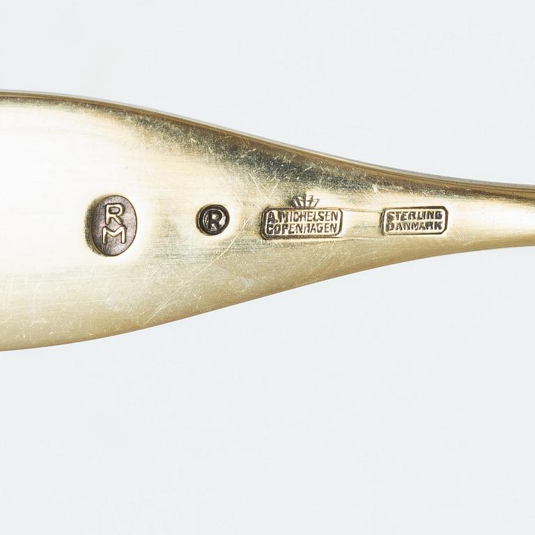Anton Michelsen, Annual/Christmas spoons, 6 pcs, gilt sterling silver and enamel, Denmark, 1960s.