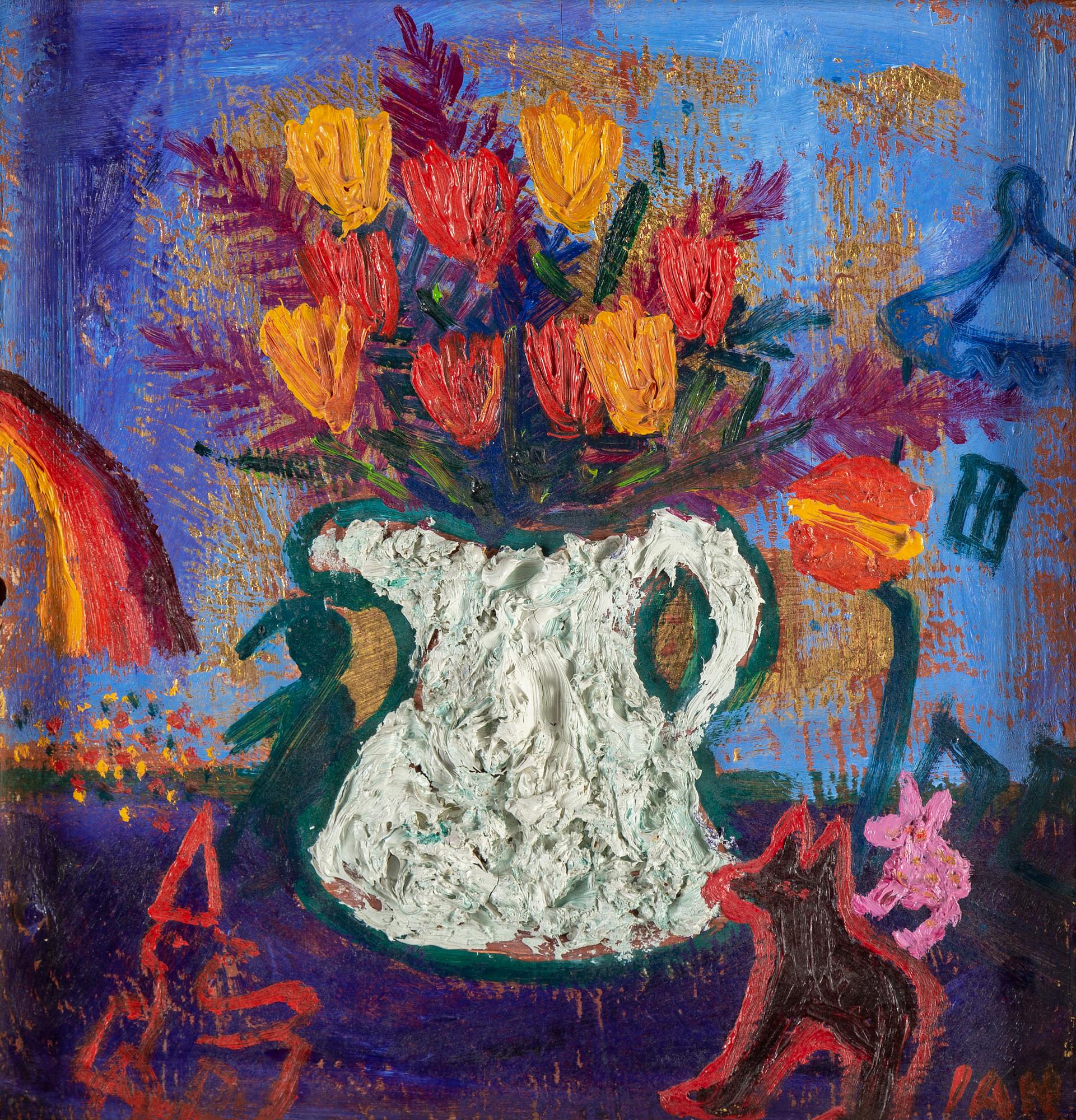 IAN RUSTH, oil/mixed media on plywood, signed Ian.