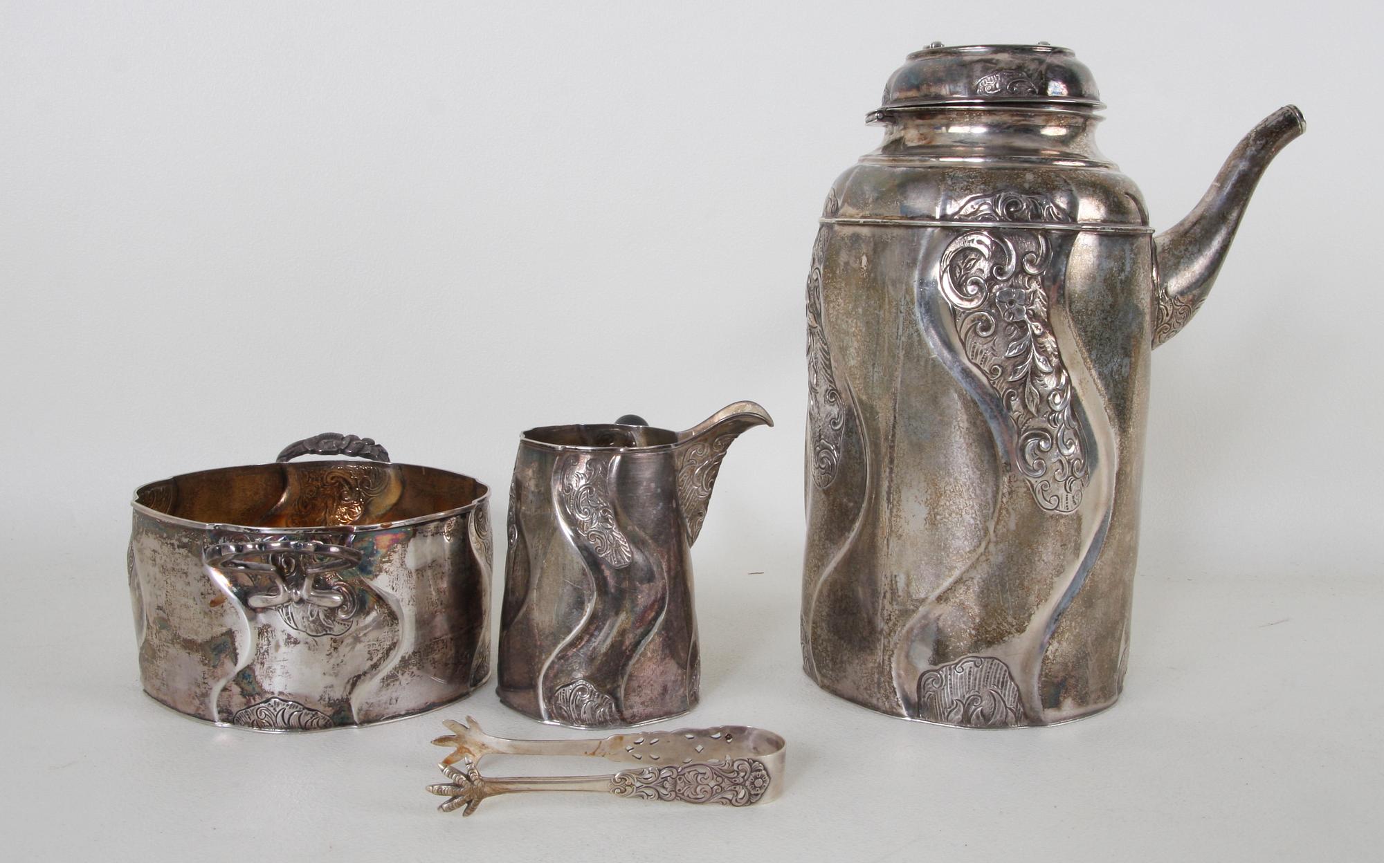 KAFFESERVIS, 3+1 silver. B Erlandsson, 1913.