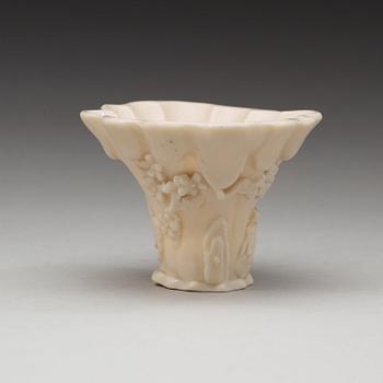 A blanc de chine libation cup, Qing dynasty, Kangxi (1662-1722).