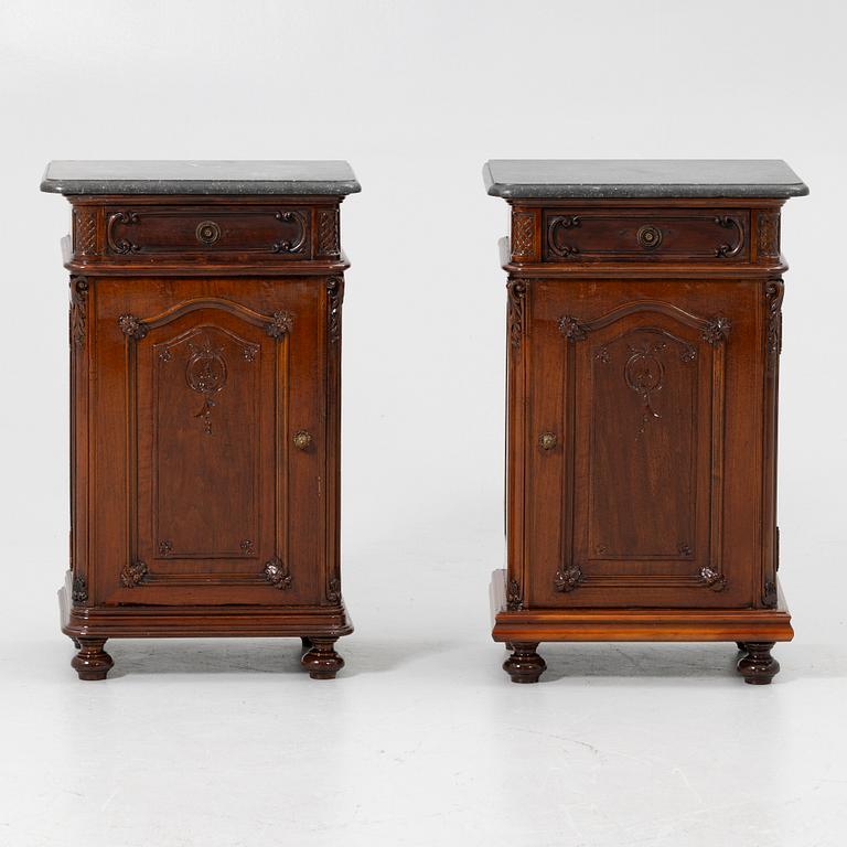 Bedside tables, a pair, first half of the 20th century.