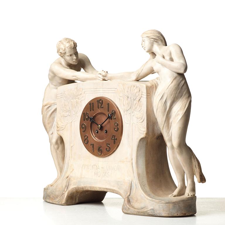 FRIEDRICH GOLDSCHEIDER, a ceramic mantel clock "Amicita", Simon, Wien, ca 1901/02, model 2305.