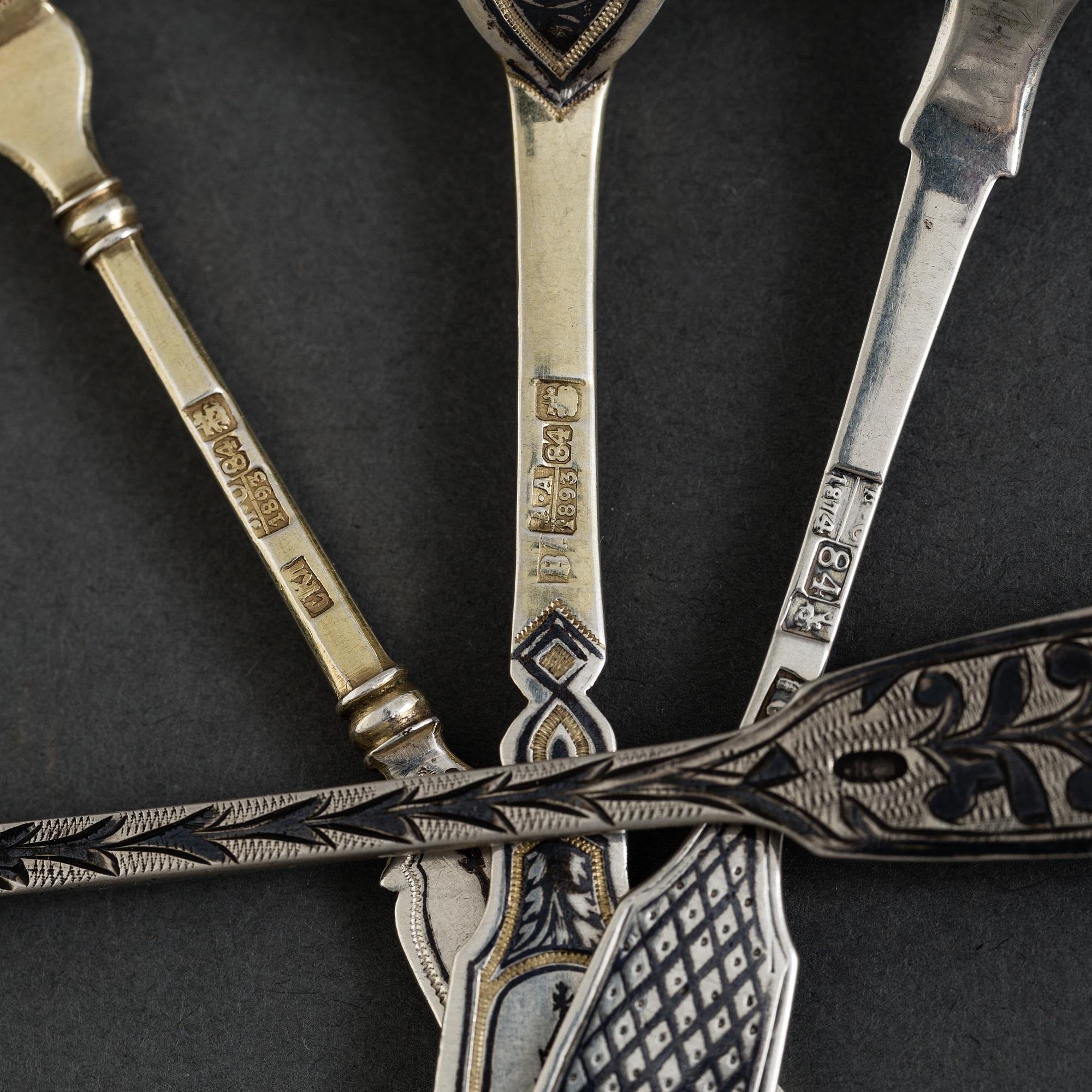 Two russian 19 th century silver forks and two spoons. 70 gram.