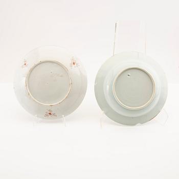 A set of two famille rose plates, Qing dynasty, 18th Century and one Samson, 19th Century.
