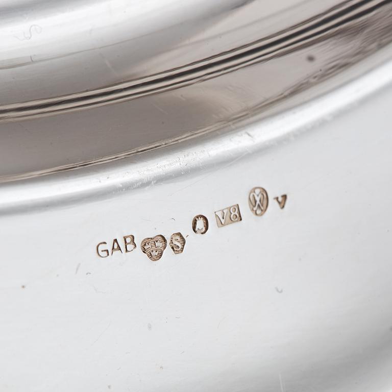 A set of twelve rococo-style silver plates, mark of GAB, Stockholm 1947.