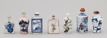 SNUSFLASKOR, 7 st, porslin, Kina, 1700-1900-tal.