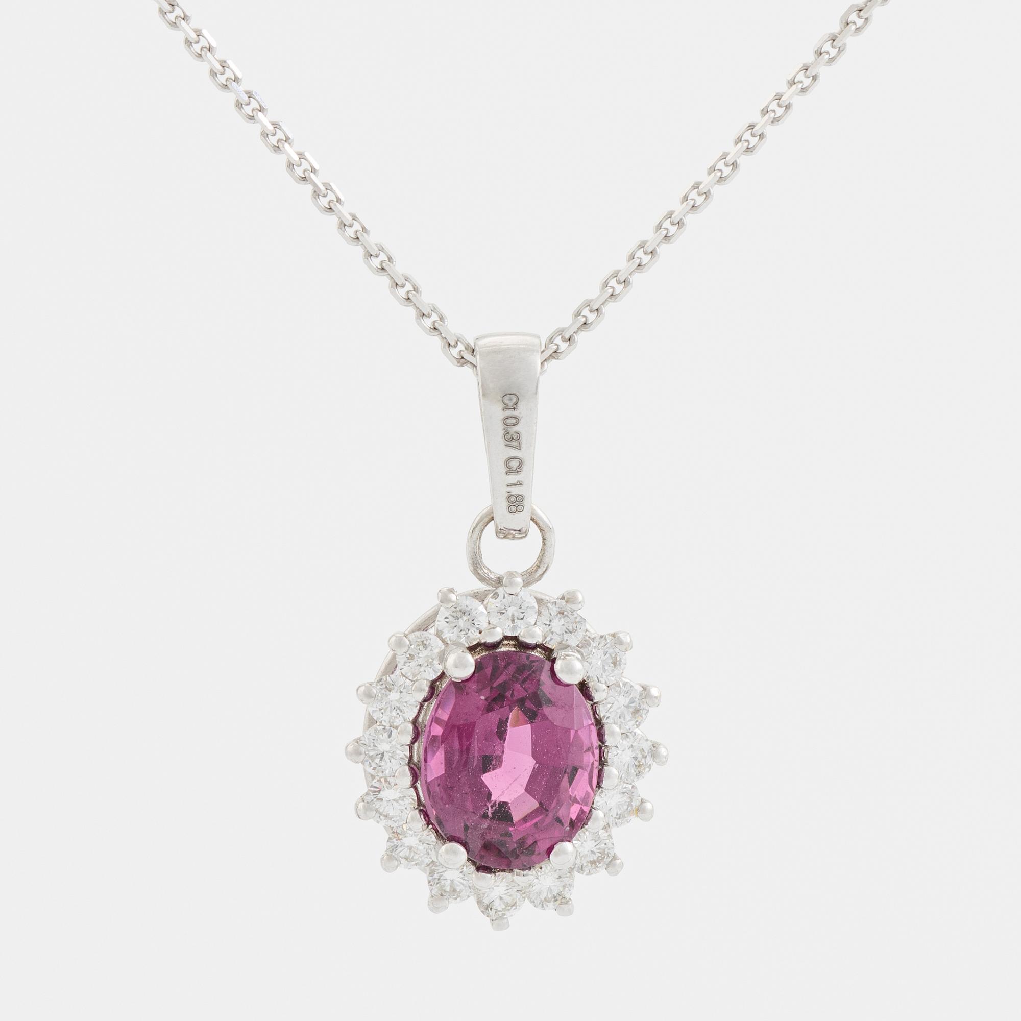 Garnet and brilliant cut diamond necklace.