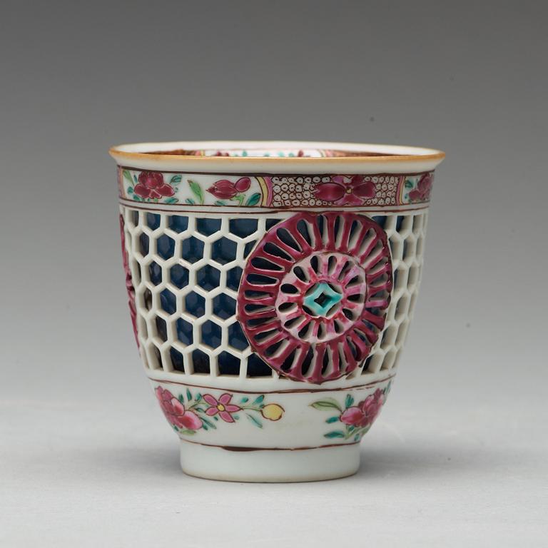 A famille rose and powder blue "devils work" cup, Qing dynasty, Qianlong (1736-95).