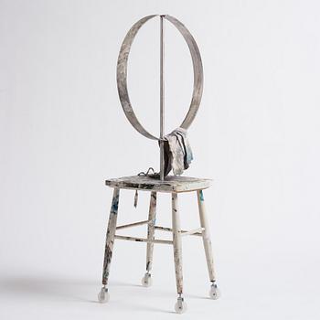 Viktor Rosdahl, executed in 2014. Aluminium, stool, cloth, wheels.