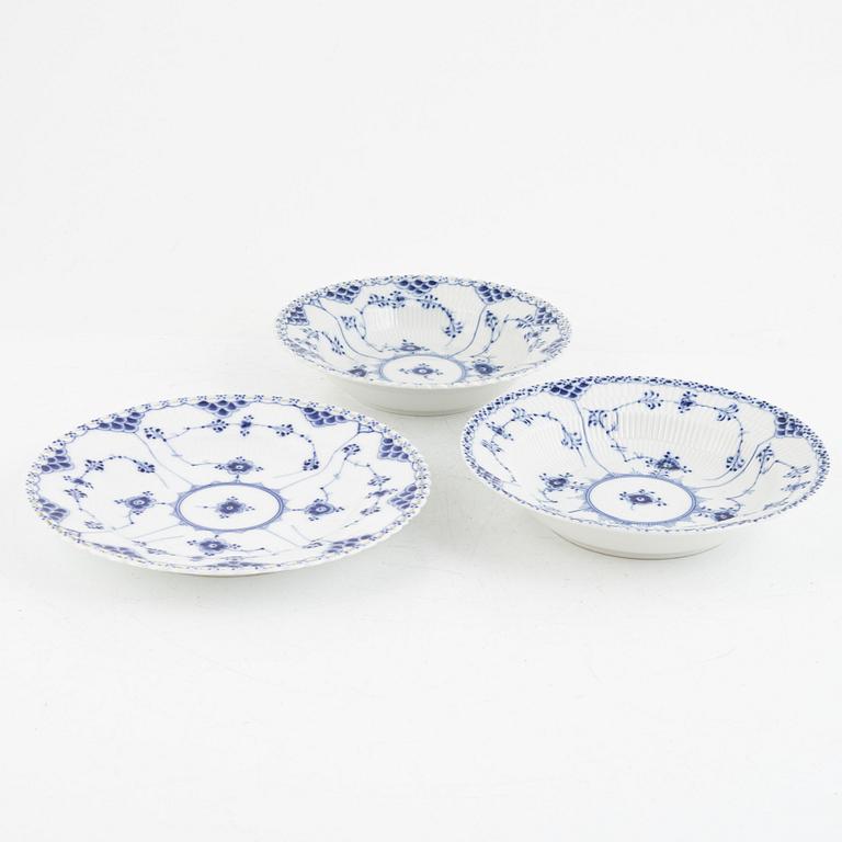 Royal Copenhagen, 125 porcelain service parts, 'Musselmalet Half Lace and Full Lace', Denmark.