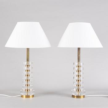 Carl Fagerlund, a pair of table lamps model "RD 1983", Orrefors, 1960s-70s.