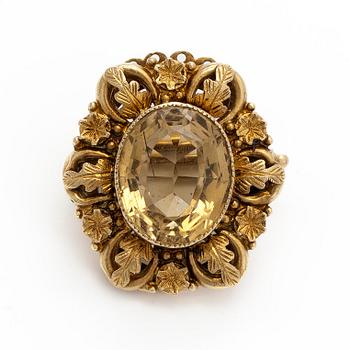 Rintakoru, viistehiottu sitriini, 18K kultaa, 1800-luvun puoliväli.