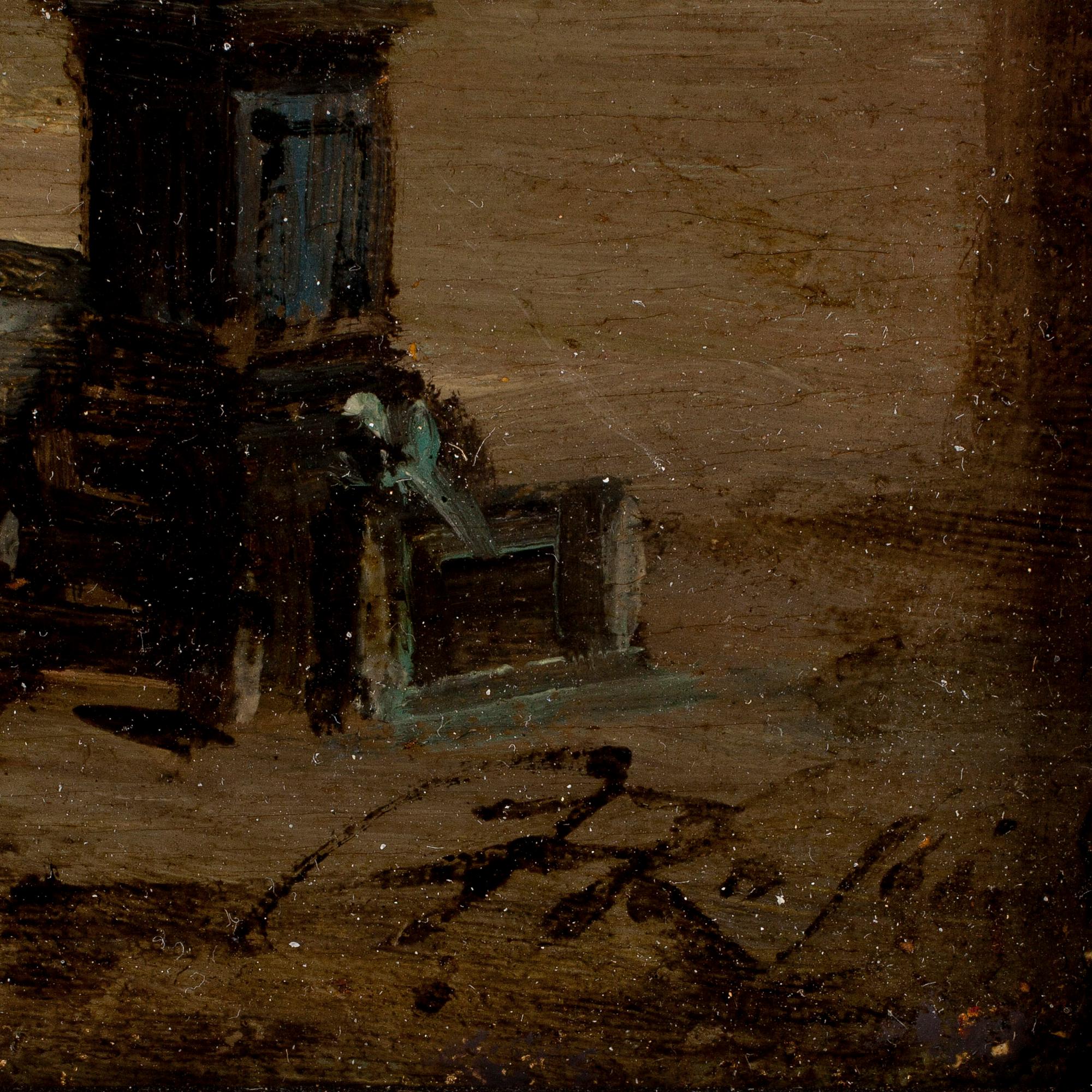 OKÄND KONSTNÄR, Olja på pannå, otydligt signerad. 1800-talets första hälft.