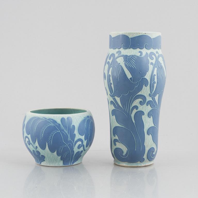 Josef Ekberg, two vases, 'Sgrafitto', Gustavsberg 1919 and 1923.