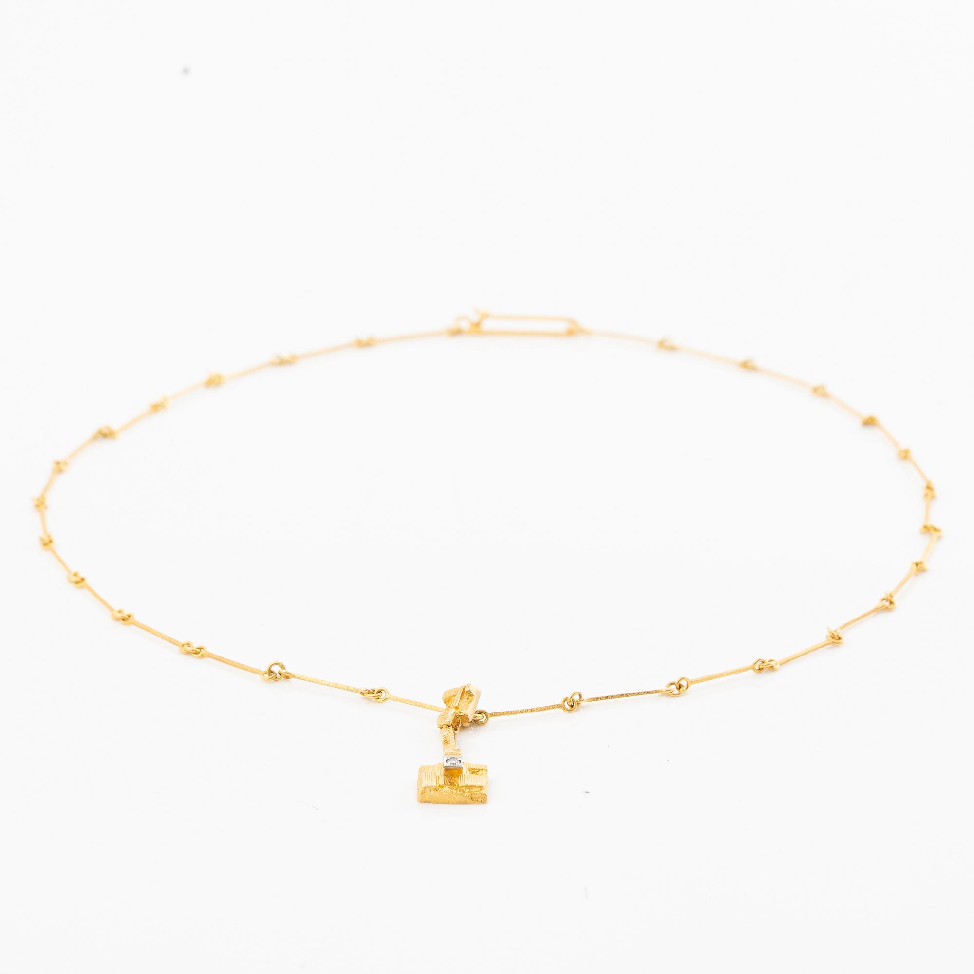 Björn Weckström, Necklace, 18K gold with an octagonal-cut diamond, for Lapponia. Finland, 1978.