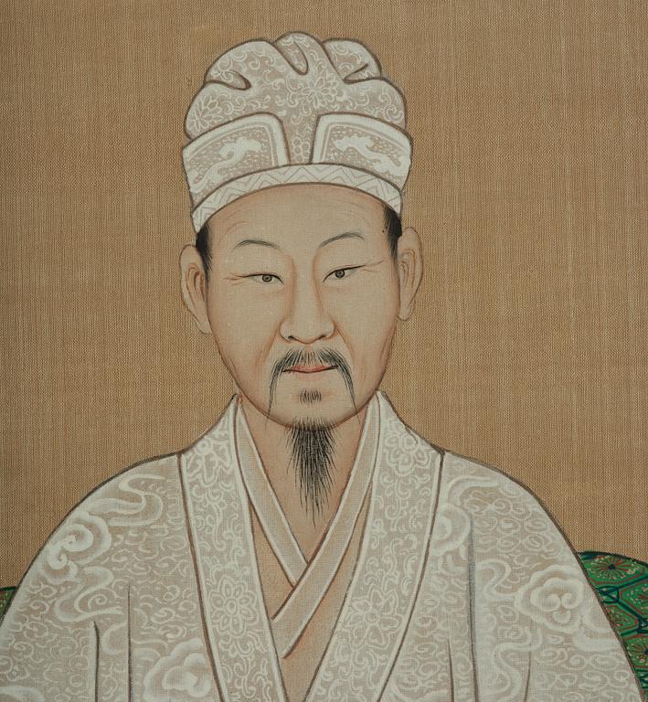 A pair of Thai ancestors portraits, around 1900.