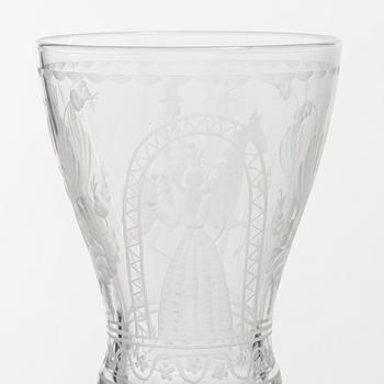 Vicke Lindstrand, nine 'Dalecarlia' sherry glasses, Kosta Boda.