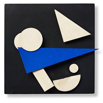 194. Jean Tinguely, "Eléments blanc et bleu sur fond noir".