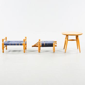 Two stools and a table designed by Erik Höglund for Boda Möbler in 1960s.