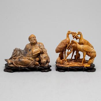 Two Chinese sculptures, one soapstone, 20th century.