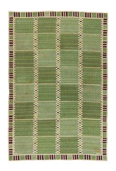 219. Barbro Nilsson, a carpet, "Salerno grön med enkel bård", flat weave, ca 295 x 197-198,5 cm, signed AB MMF BN.