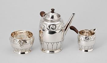 KAFFESERVIS, 3 delar, silver, Sam Petterson AB, Lindköping 1932. Tot vikt 600 g.