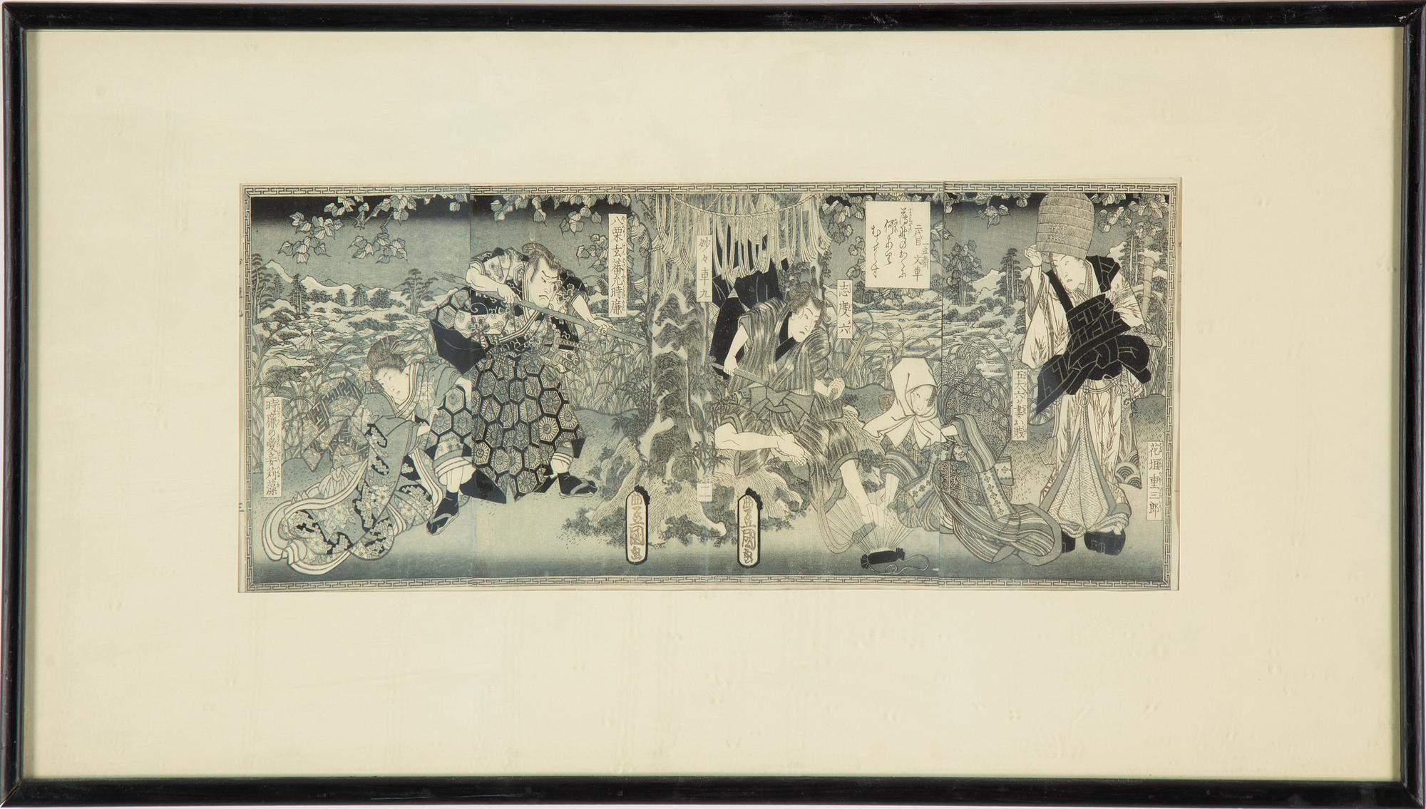 UTAGAWA KUNISADA (TOYOKUNI III) (1786–1864), ALBUMBLAD från BOK, sex blad, färgträsnitt. Japan, 1800-tal.