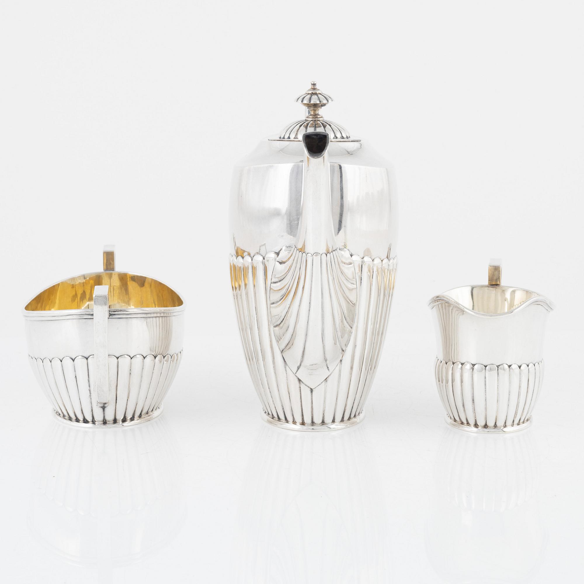 K Anderson, kaffeservis, 3 delar, silver, gustaviansk stil, Stockholm 1903.