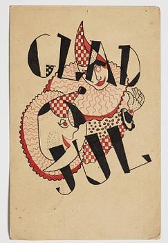 ERIK OLSON, illustrated postcard/Christmas card addressed to GAN (Gösta Adrian-Nilsson) in Paris, postmarked 16/12 1921.