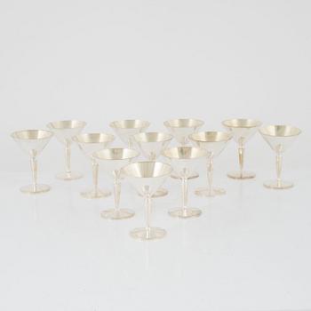 A set of twelve coctailglasses in siver, K&EC, Gothenburg, Sweden, 1962.