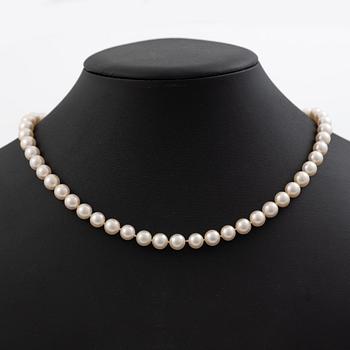 Pärlcollier, odlade pärlor, lås i 18K guld.