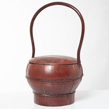 A group of three red wooden vessels, China/Southeast Asia, 20th century.