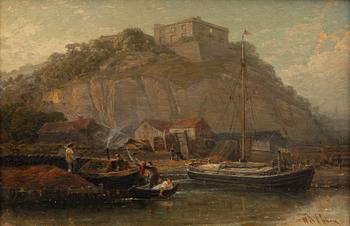 W de Fleury, Coastal motif with figures and boats.