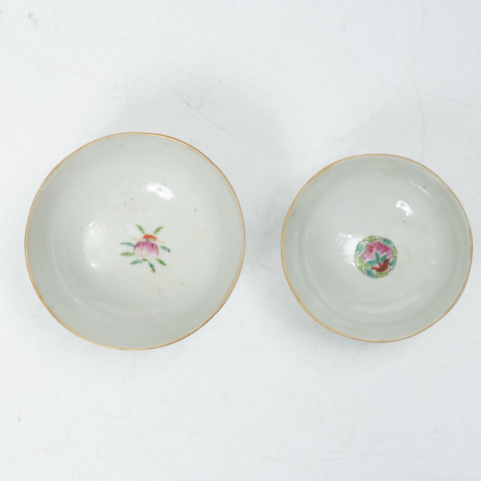 Skålar, sju stycken, porslin. Sen Qingdynasti, omkring 1900.